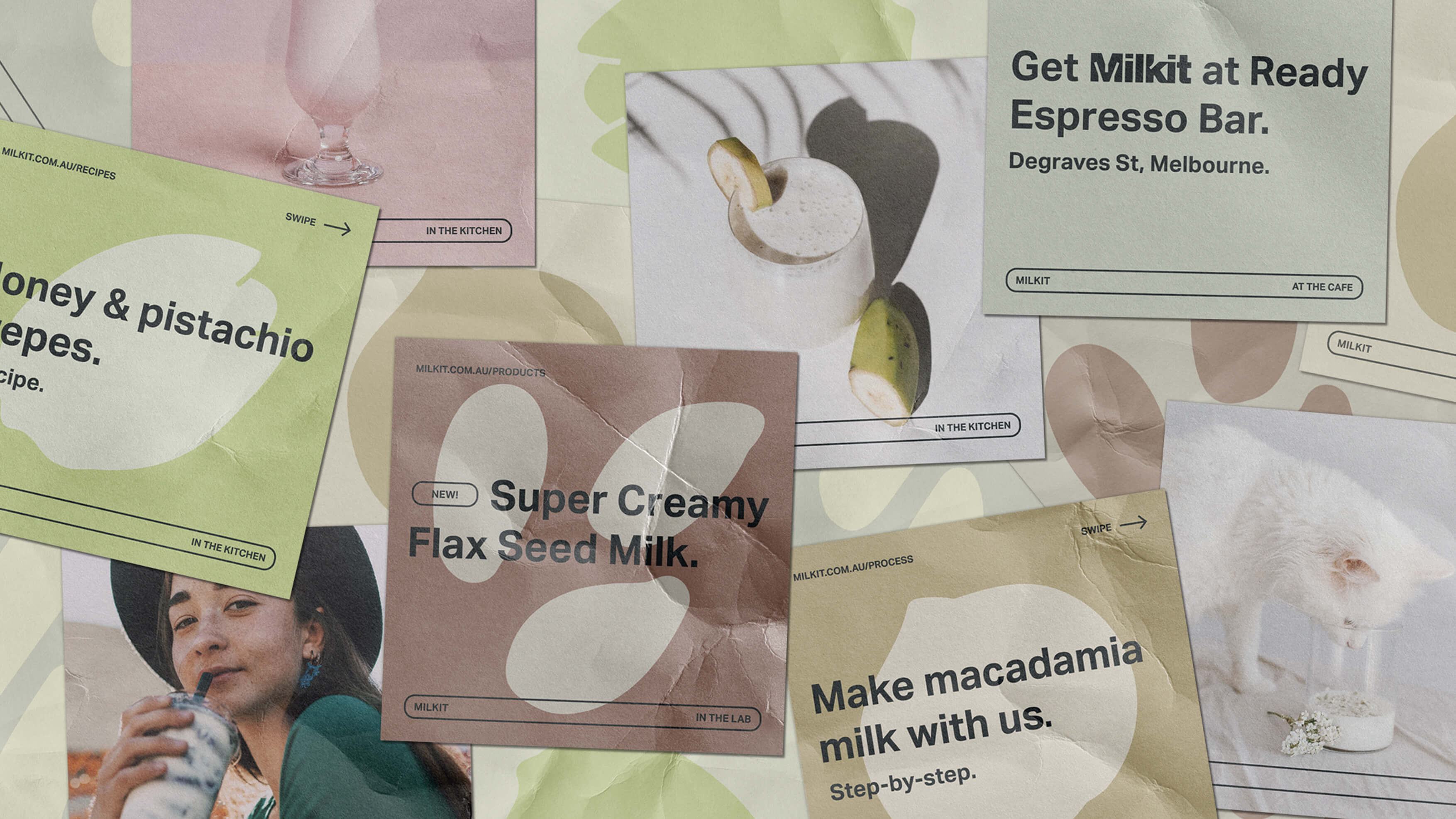 An array of social media tiles for an alternative milk and beverage company.