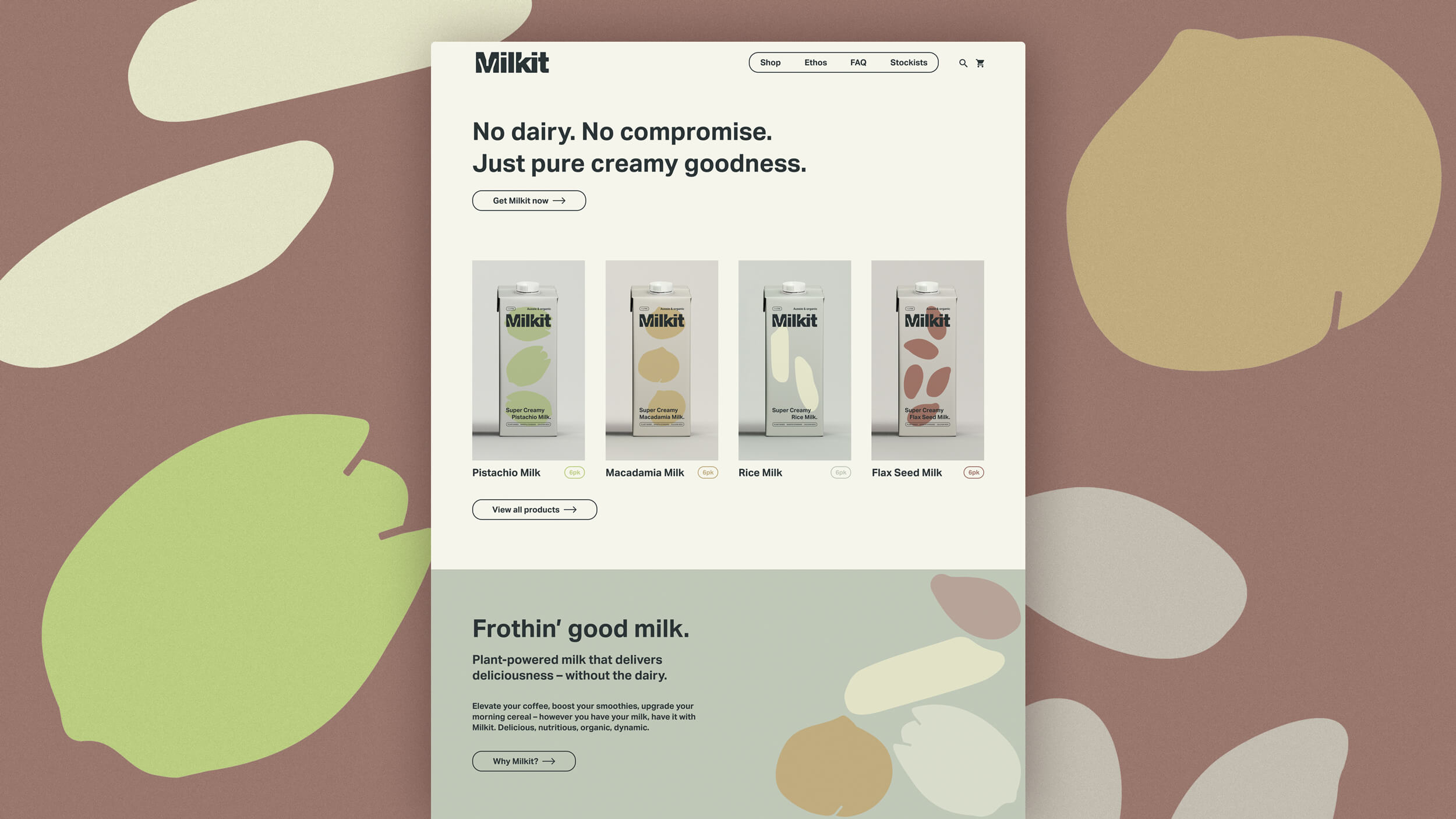 eCommerce website design showcasing packaging designs, bold typography and illustrated brand ingredient graphics.